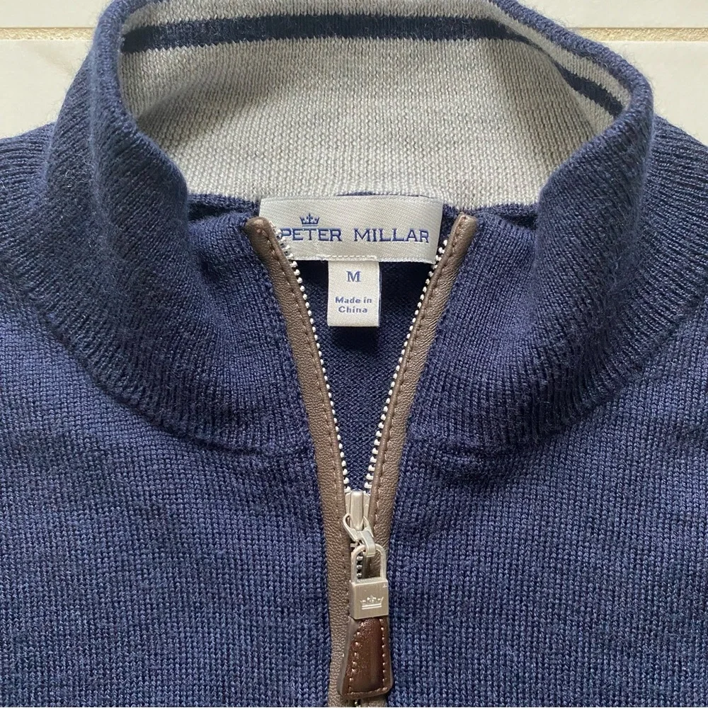 Peter Millar 1/4 Quarter Zip Sweater Merino Silk Blend Carolina Golf Club - Picture 3 of 6
